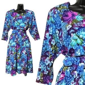Vintage 80s 90s Floral Fruit Dress Cottagecore Retro Pellini by Von Bromlett 10